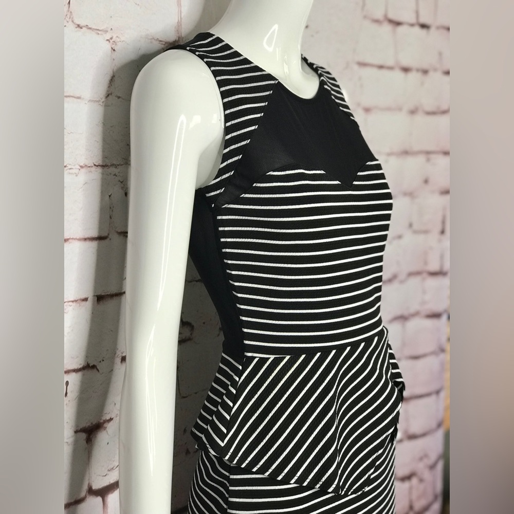 MATERIAL GIRL S Peplum Mesh Back Sleeveless Black & White Stripe Dress Small NWT - Picture 16 of 16